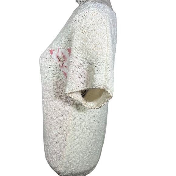 Partners by Mervyns Short Sleeve Knit Floral Pearl Accent Sweater Size Medium - Picture 5 of 7